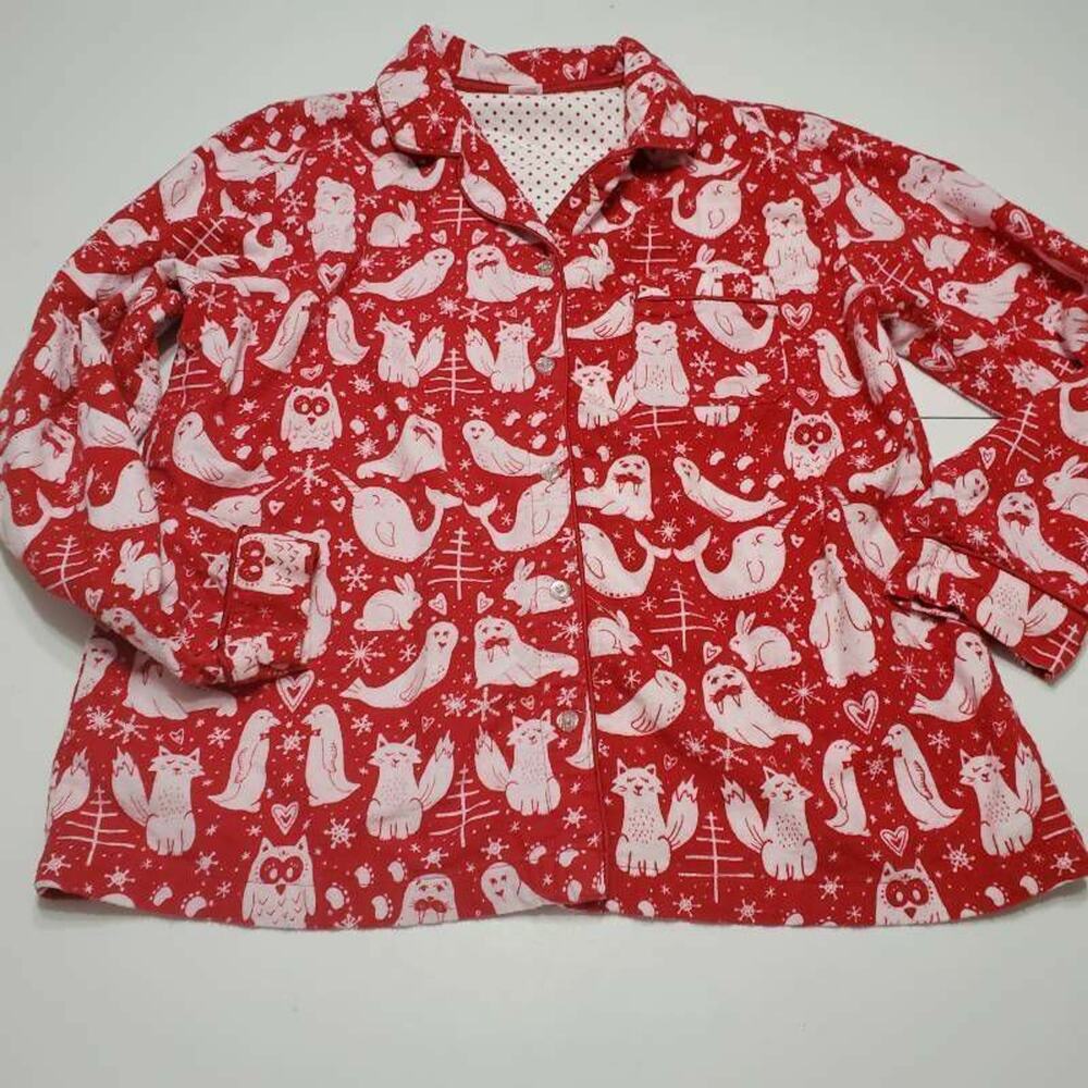 Wonder Shop Womens Sleepshirt Red White Seals Bunny Bear 100% Cotton L‎